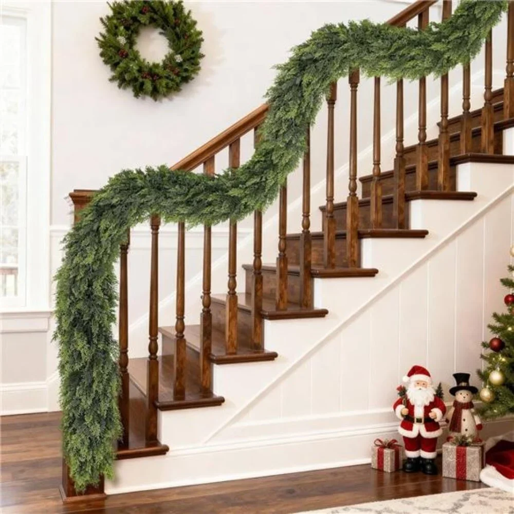 9FT Real Touch Christmas Cedar Garland - 1PCS, Artificial Pine Needles Garlands